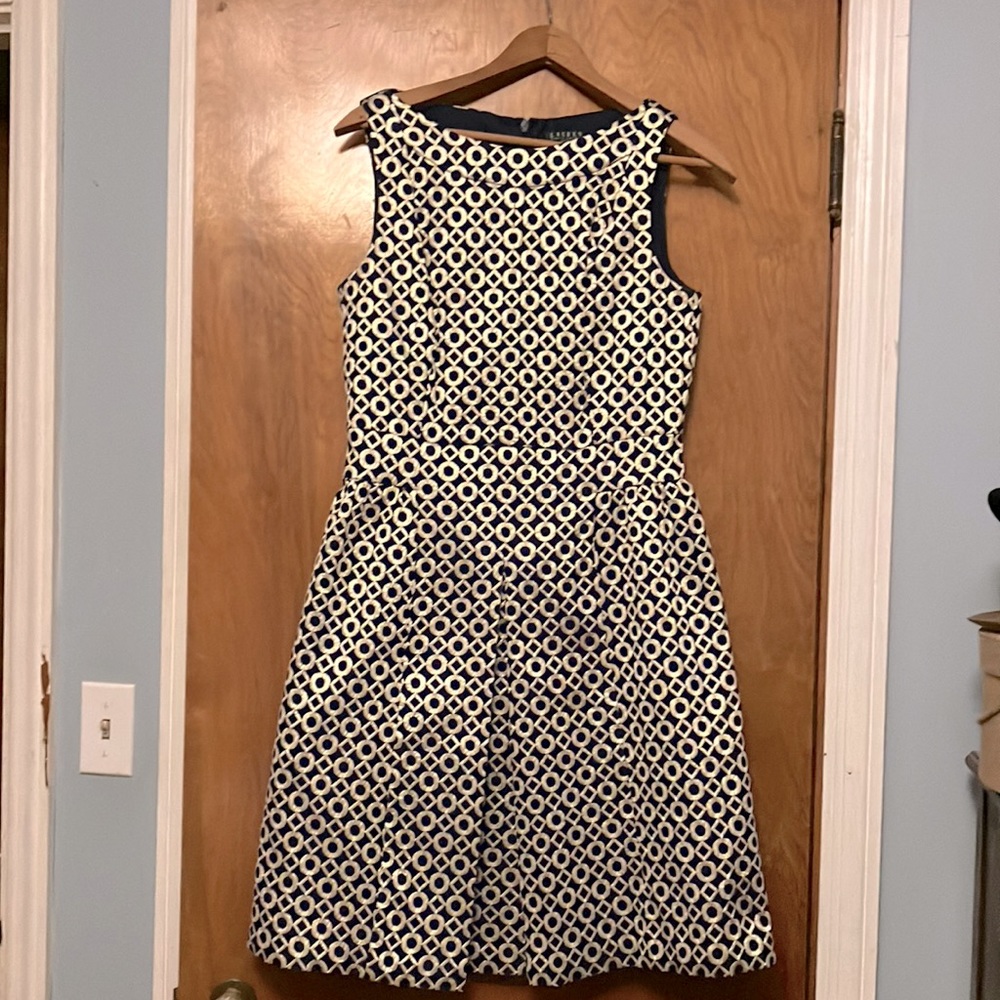 Cocktail dress gold and deep navy blue mod mid century Lauren by Ralph Lauren